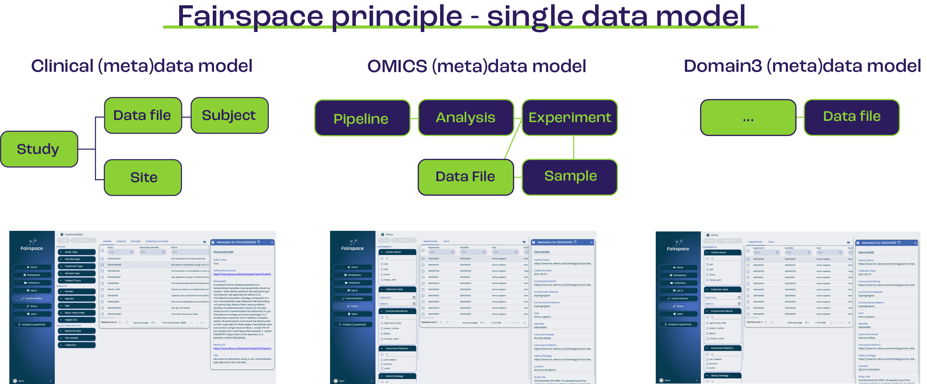Figure 1. Fairspace can handle multiple data models and vizualise the data in different Metadata view.